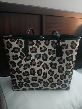 Coach Leopard-Print Tote in Black and Brown